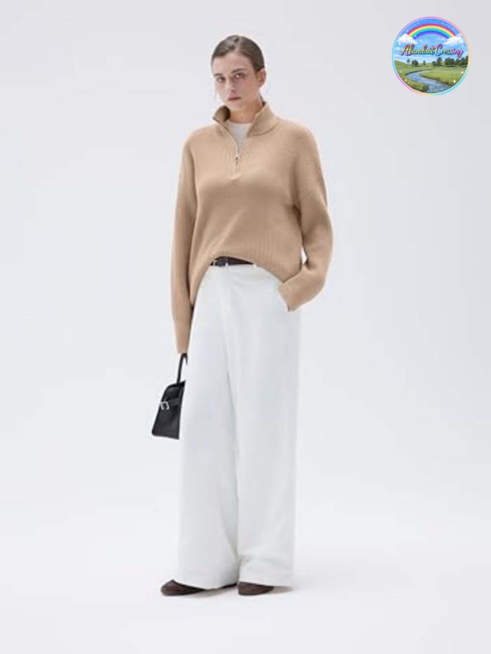 Women's Cashmere Blend Oversized Quarter Zip Pullover Sweater